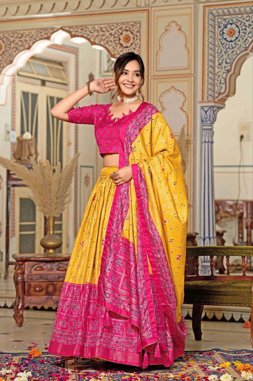 Women's Tussar Silk Patola Print Lehenga Choli Dupatta Set - Image 15